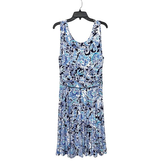 Cynthia Rowley Stretchy Fabric Sleeveless Blue & White Abstract Print Midi Dress - Picture 8 of 8
